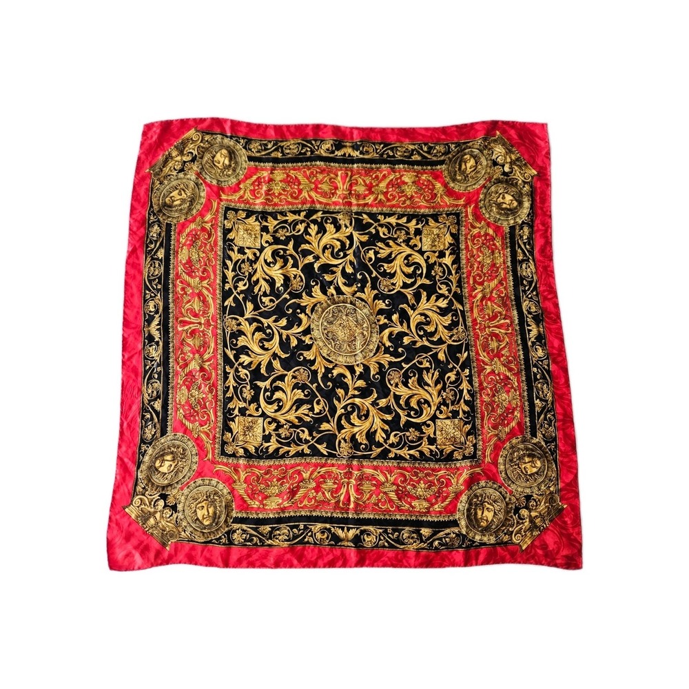 Vtg Luca Emanuele Silk Baroque Print Medallion Large Chic Italian Scarf 34x33